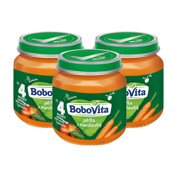 Zestaw 3 x BoboVita, jabłka z marchewką, 4 m+, 125 g