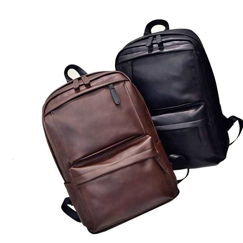 Svart skinnsekk for menn, reise, uformell, vanntett laptop-ryggsekk for menn, mote, skoleveske, PU-skinn, ny ZL136