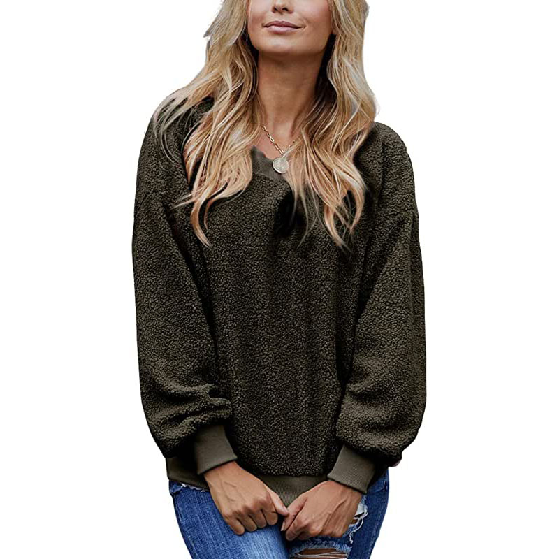 KINGFEN Damski sweter z polaru Fuzzy Sherpa, swobodny, z okrągłym dekoltem i kapturem