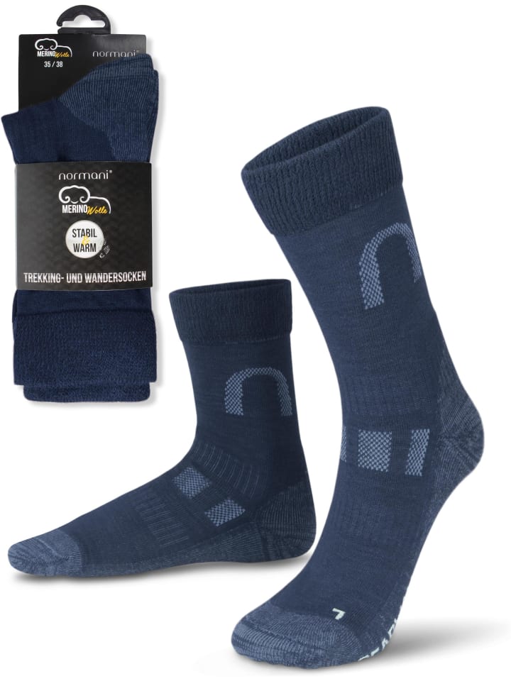 normani 2 Paar Merinowollsocken Wander- und Trekkingsocken Melton in Blau günstig kaufen