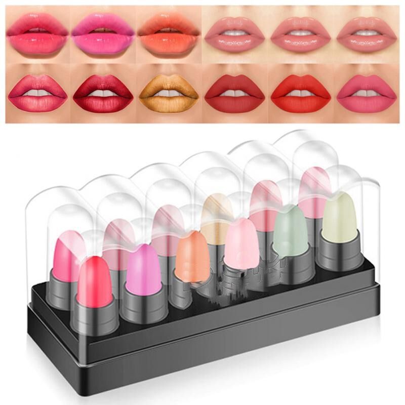 Set di 12 rossetti liquidi opachi effetto velluto a lunga durata, impermeabili, con glitter e effetto gel idratante, kit di cosmetici per il trucco da donna TSLM1