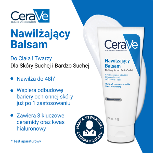 CeraVe, nawilżający balsam z ceramidami dla skóry suchej i bardzo suchej, 177 ml