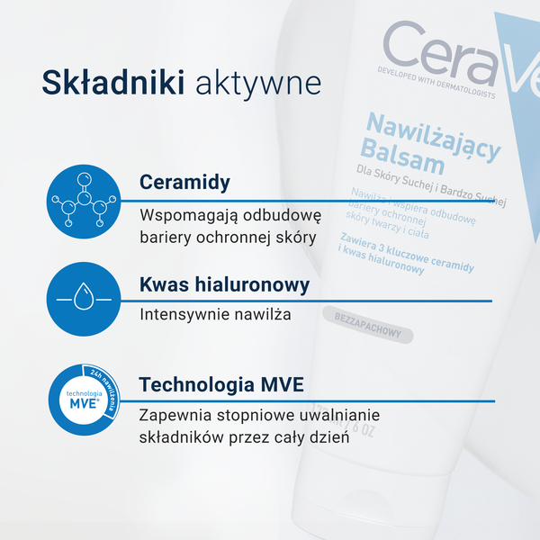 CeraVe, nawilżający balsam z ceramidami dla skóry suchej i bardzo suchej, 177 ml