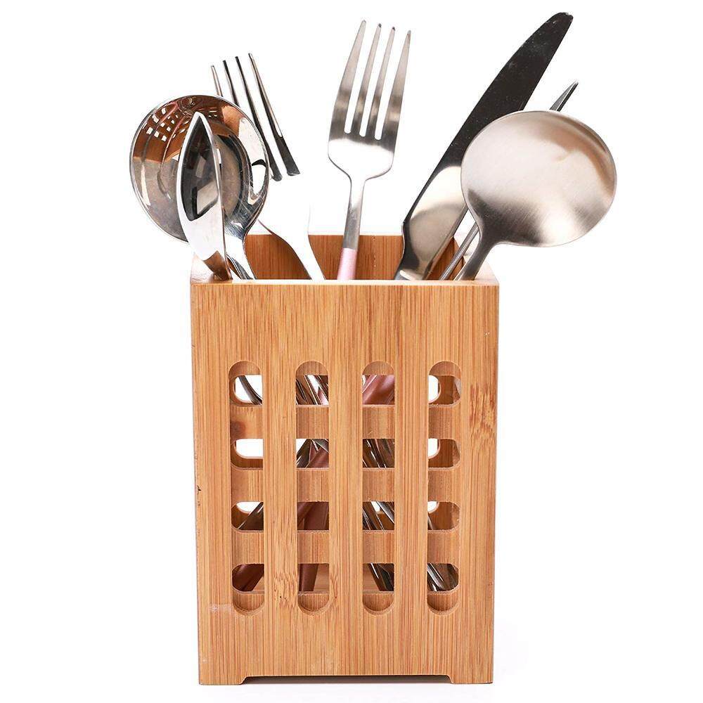 Boîte de rangement carrée en bambou ajouré pour ustensiles de cuisine - Seau de rangement - Boîte cadeau élégante et créative