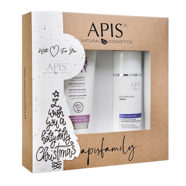Apis Zestaw Świąteczny, ujędrniający balsam do ciała z progeliną, 200 ml  + biostymulujący krem z roślinnymi egzosomami, 100 ml