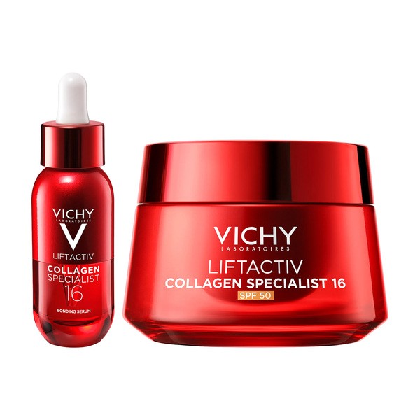 Zestaw Vichy Liftactiv Collagen Specialist, serum 16, 30 ml + krem SPF 50 redukujący 16 oznak starzenia, 50 ml