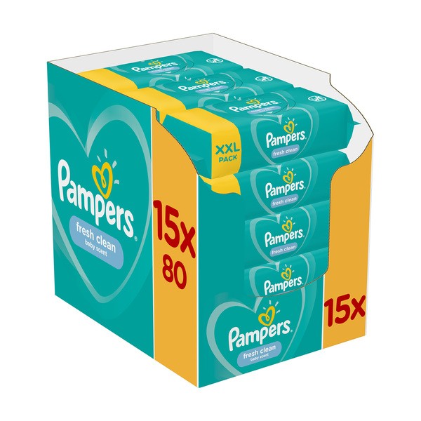 Pampers Fresh Clean, chusteczki nawilżane, 15 x 80 szt.