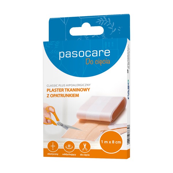Pasocare Classic Plus, plaster tkaninowy z opatrunkiem, 1 m x 8 cm, 1 szt.
