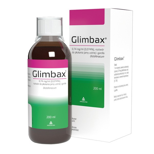 Glimbax, 0,74 mg / ml (0,074%), roztwór do płukania jamy ustnej i gardła, 200 ml