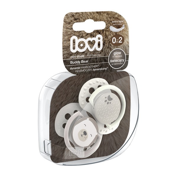 Lovi Buddy Bear, mini-smoczek uspokajający, dynamiczny, silikonowy, 0-2 m, 2 szt.