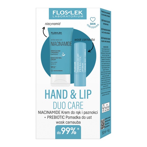 Flos-lek Zestaw Hand & Lip Duo Care Niacinamide, krem do rąk, 50 ml + pomadka do ust, 4 g