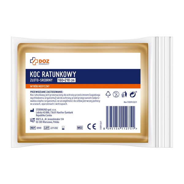 Zestaw 4x DOZ Product, koc ratunkowy złoto-srebrny, wymiar 160 cm x 210 cm, 1szt.