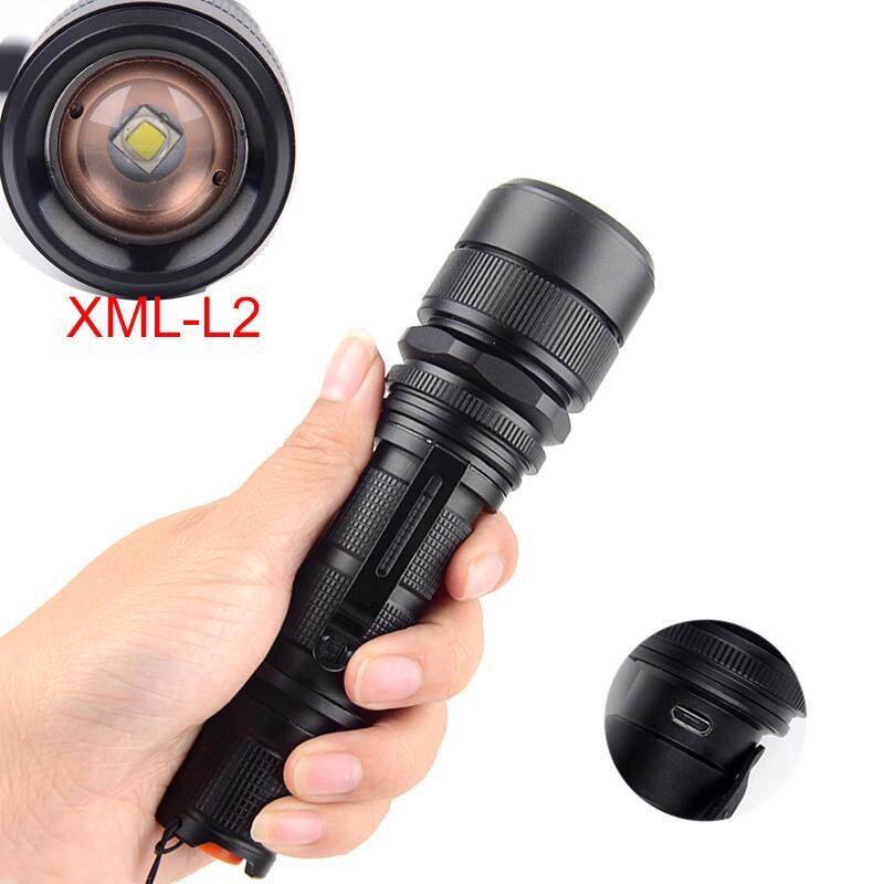 Lampe torche LED ultra-lumineuse 12 000 lm, USB, L2 Power Tips, zoomable, pour vélo, rechargeable (18650/26650).