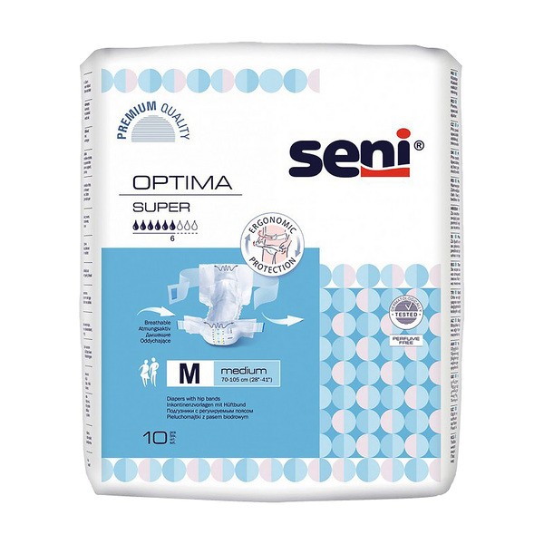 Seni Optima Super, pieluchomajtki z pasem biodrowym, rozmiar M, 10 szt.