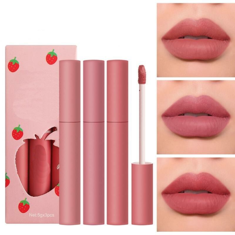 Set di 3 lucidalabbra opachi effetto velluto, impermeabili, a lunga durata, antiaderenti, in tazza, rossetto rosso sexy, trucco per donne, rossetto cosmetico TSLM1