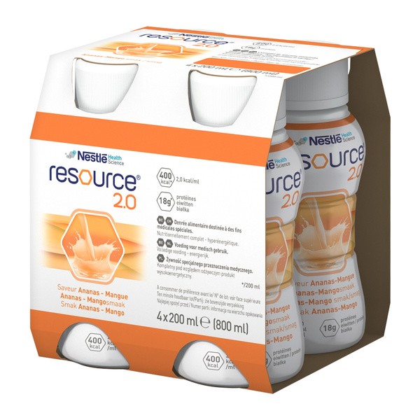 Zestaw 4 x Resource 2.0, płyn o smaku ananas-mango, 4 x 200 ml