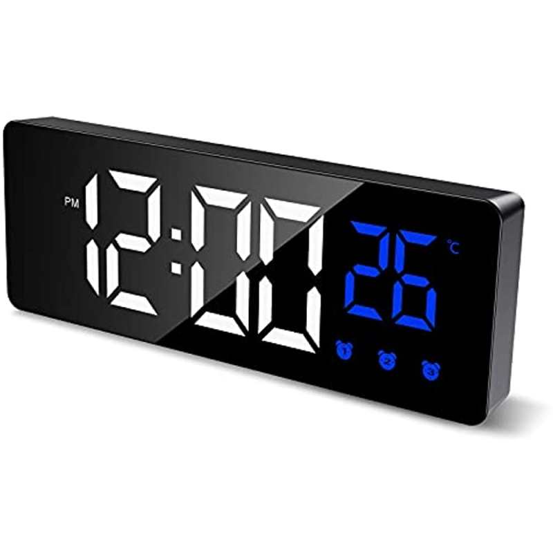 Klok, nieuwste LED-klok voor de slaapkamer met temperatuurweergave, instelbare helderheid, 3 alarmen, spraakbediening, snooze-functie, 12/24-uurs weergave, nachtklok voor kinderen