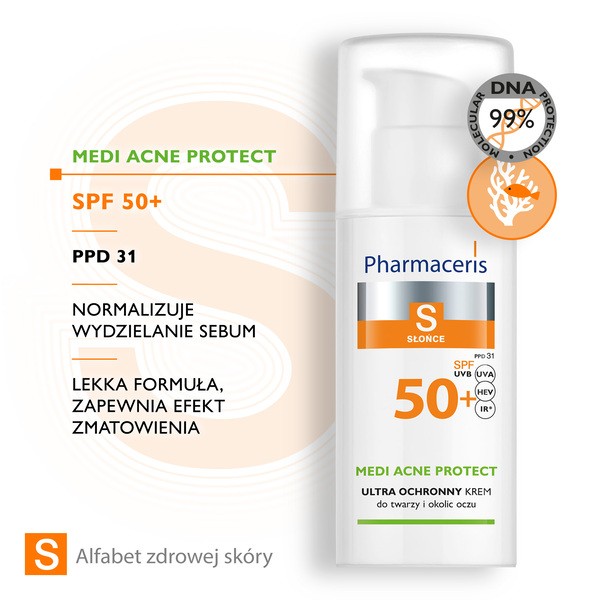 Pharmaceris S Medi Acne Protect, ultra ochronny krem do twarzy i okolic oczu SPF 50+, 50 ml