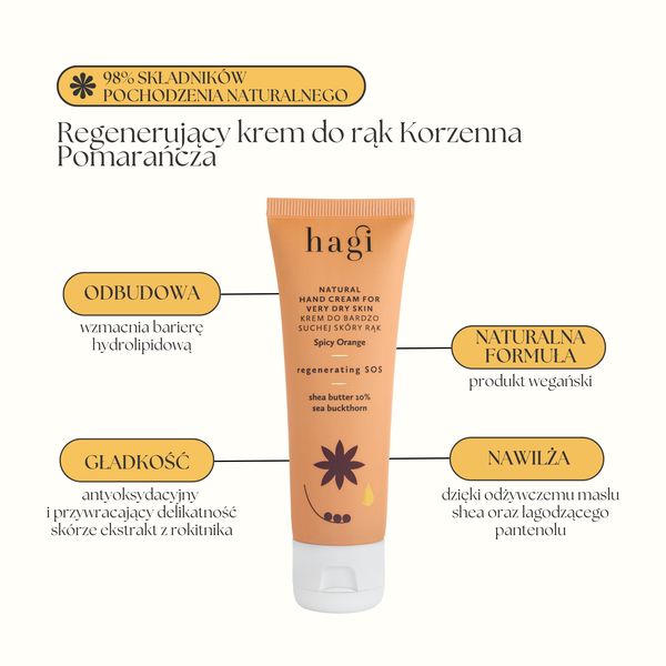 Hagi, Korzenna Pomarańcza, Naturalny krem do rąk do bardzo suchej skóry, 50 ml