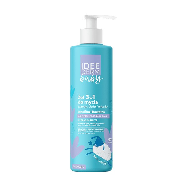 Idee Derm Baby, żel 3w1 do mycia twarzy, ciała i włosów, 400 ml