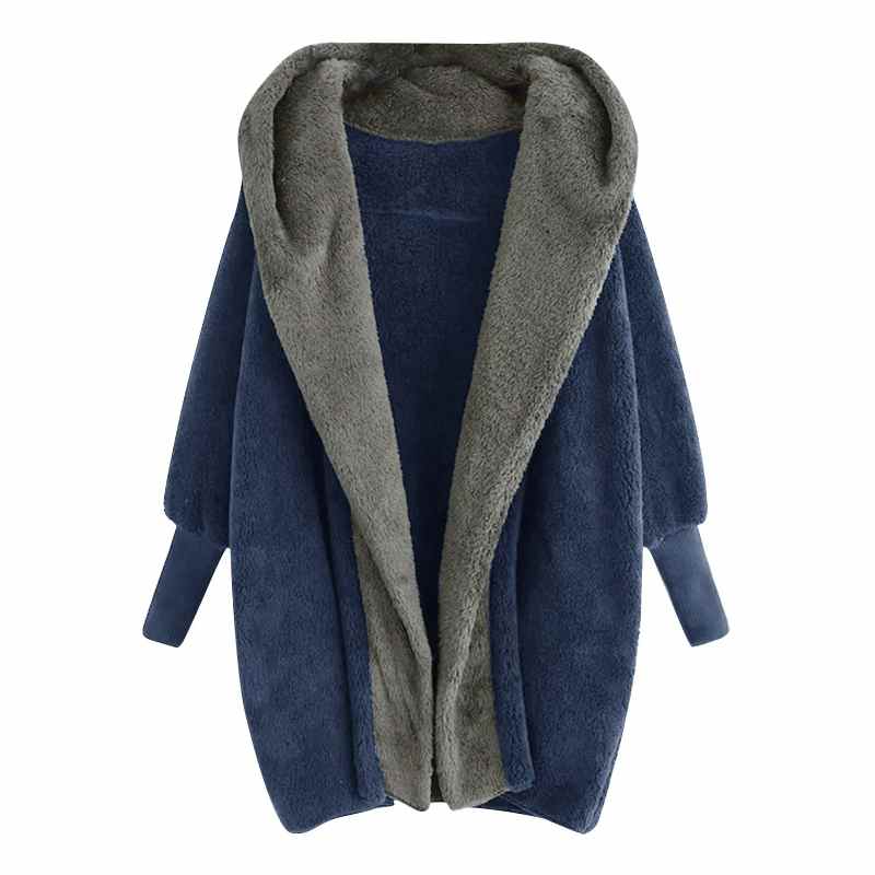 Hillsionly Plus Size Manteau Femme Hiver Women's Fashion Colour Blocking Hooded Oversized Fleece Cardigan Jacket Coat Ropa Mujer