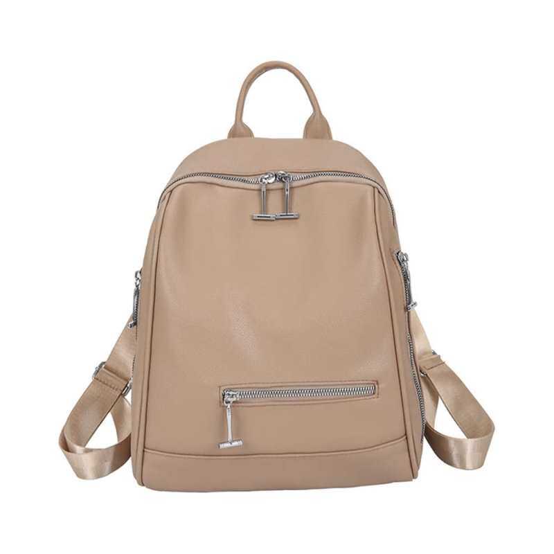 Sac à dos de luxe pour femme en cuir PU de haute qualité, avec double fermeture éclair, antivol, couleur unie, idéal pour les voyages.