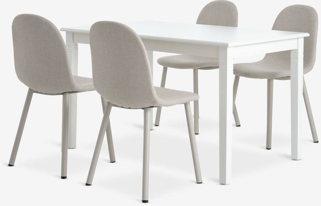 KIRKEBY EJSTRUP KIRKEBY L130/220 bord hvid 4 EJSTRUP stol beige