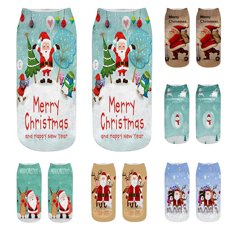 New Creative 3D Printed Women Socks Funny Cartoon Santa Snowman Christmas Winter Happy Harajuku Cute Cotton Soft Short Socks