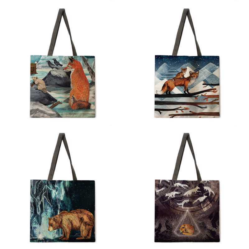 Sac bandoulière pliable et réutilisable en lin de forêt, idéal pour tous les jours, pour faire les courses ou pour la plage.