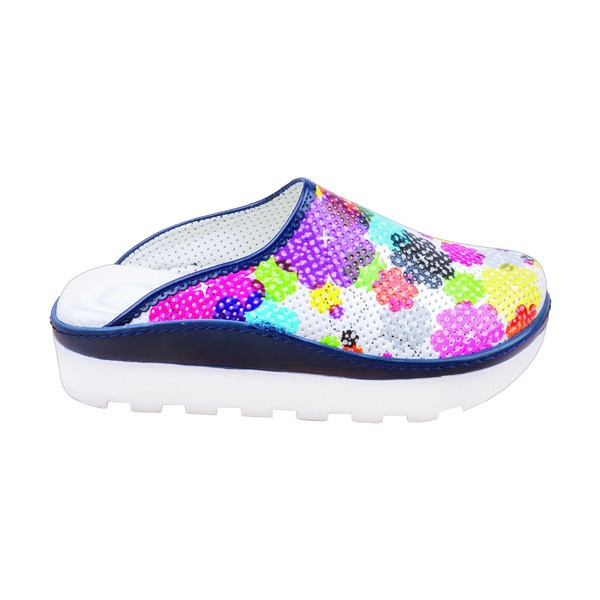 Obuwie zawodowe CARINE LUX SABO rozm. 36 Trepy medyczne, chodaki medyczne perforacja 040 biała podeszwa kolorowa mozaika