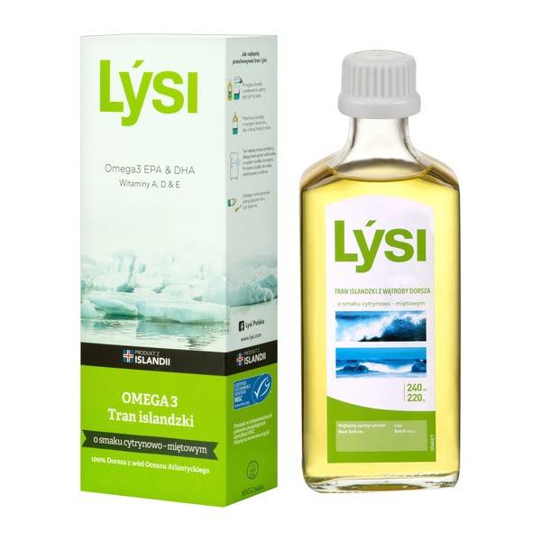 Lysi Tran islandzki o smaku cytrynowo-miętowym, olej, 240 ml