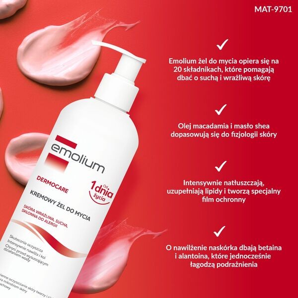 Emolium Dermocare, kremowy żel do mycia, 400 ml