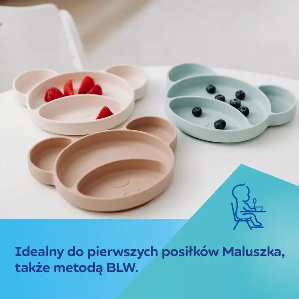Canpol Babies, silikonowy trójdzielny talerzyk z przyssawką, Miś, beżowy, 1 szt.