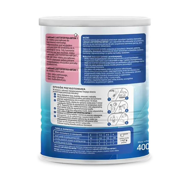 Laktowit Laktoferyna+MFGM 1, mleko początkowe od urodzenia do 6. miesiąca życia, 400 g