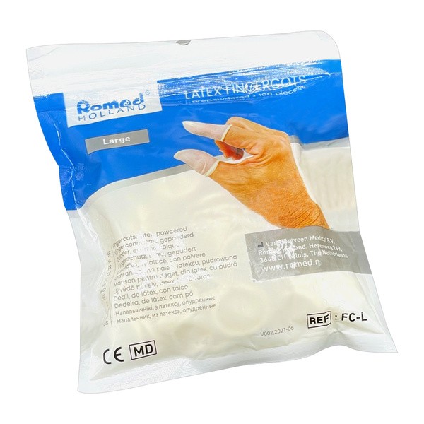 Romed, lateksowe nakładki na palce, rozmiar S, 100 szt.