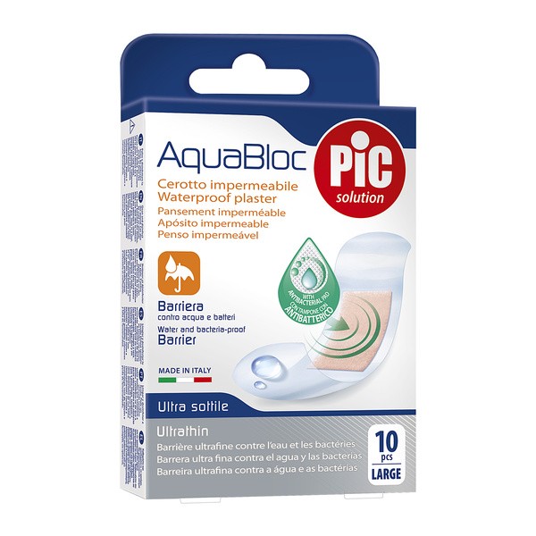 PiC Solution Aquabloc, wodoodporne antybakteryjne plastry opatrunkowe, 25 x 72 mm (large), 10 szt.