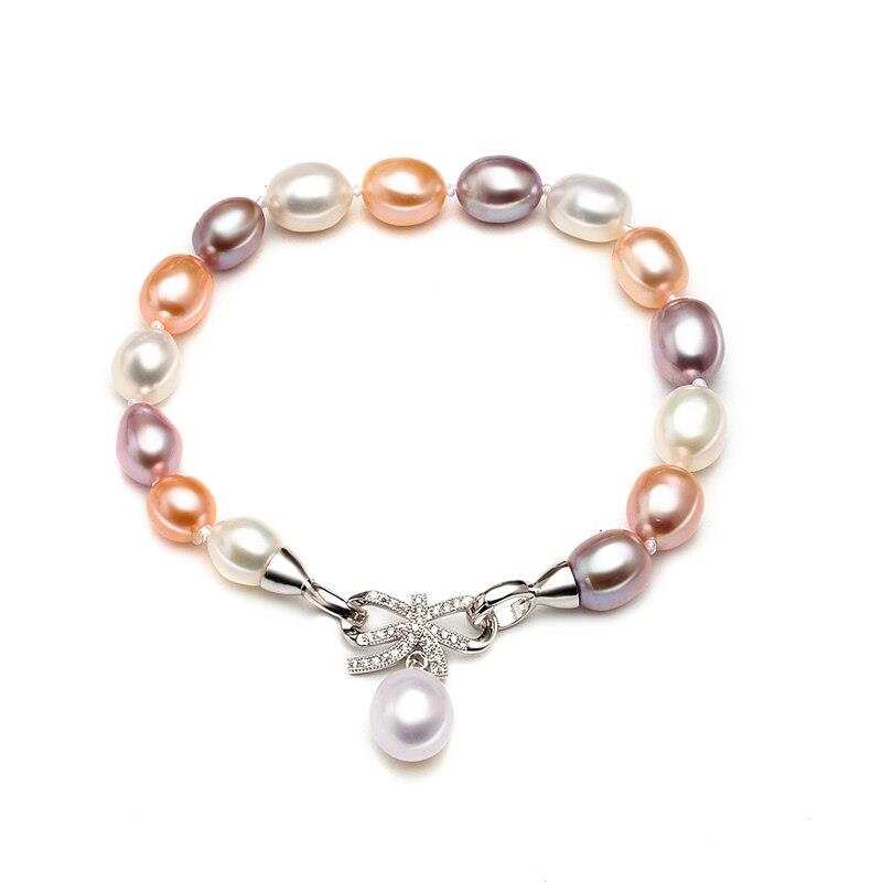 Slodkowodne perly bransoletka kobiety, naturalne wielobarwnych perel charm bransoletka 925 sterling silver