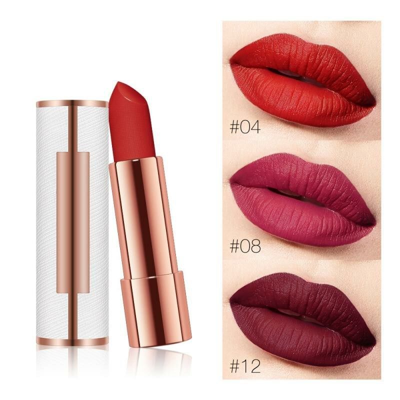 Batom Matte Aveludado e Sedoso em 12 Cores - Nude, Marrom e Vermelho - Maquiagem Labial de Longa Duração e à Prova d'Água - Cosmético Feminino TSLM1