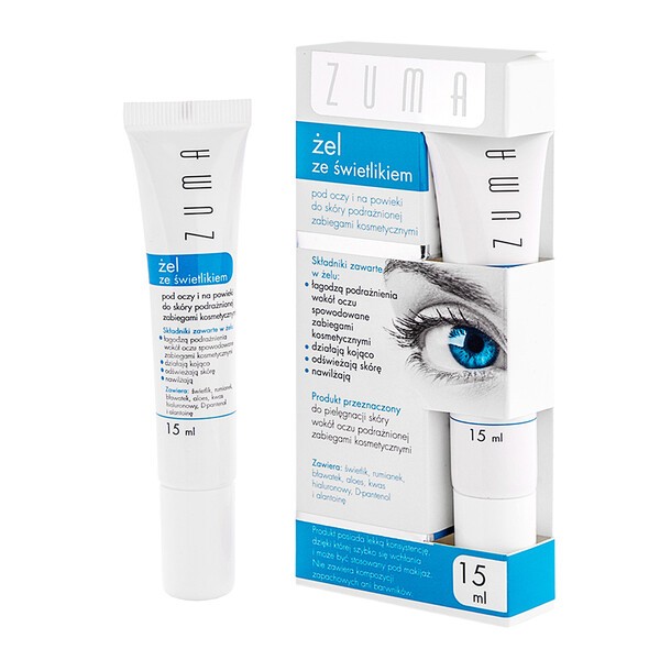 Zuma, żel ze świetlikiem pod oczy i na powieki, skóra podrażniona, 15 ml