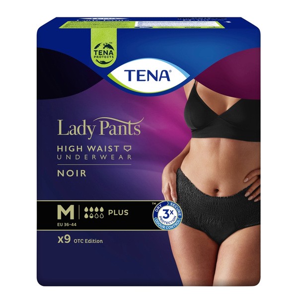 Majtki chłonne TENA Lady Pants Plus Noir OTC Edition, rozmiar M, 9 szt.