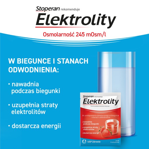 Stoperan, Elektrolity, proszek, smak truskawkowy, 7 saszetek