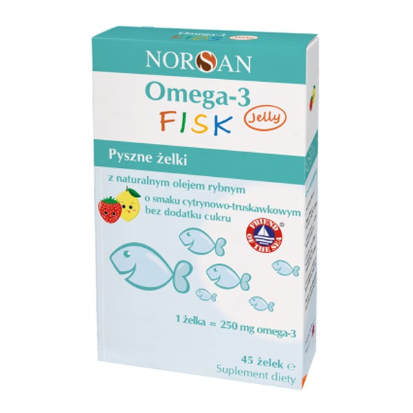 Norsan Omega-3 Fisk Jelly, żelki, smak cytrynowo - truskawkowy, 45 szt.