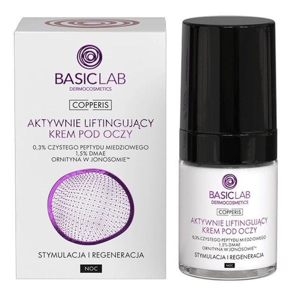 BasicLab Copperis, aktywnie wygładzający krem pod oczy na noc Stymulacja i Regeneracja, 18 ml