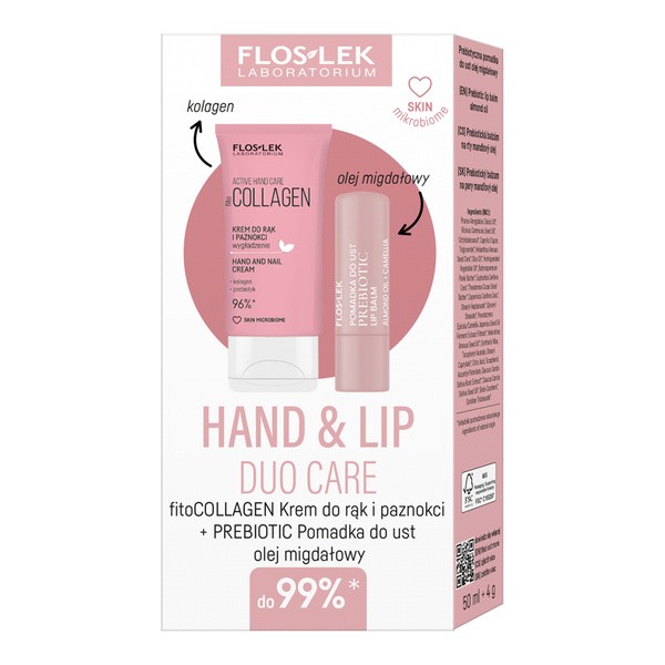 Flos-lek Zestaw Hand & Lip Duo Care Collagen, krem do rąk, 50 ml + pomadka do ust, 4 g