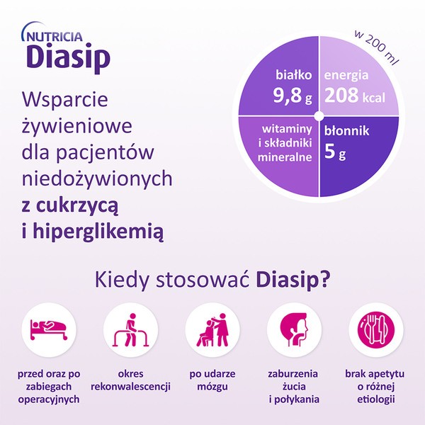 Diasip, płyn, smak truskawkowy, 4 x 200 ml