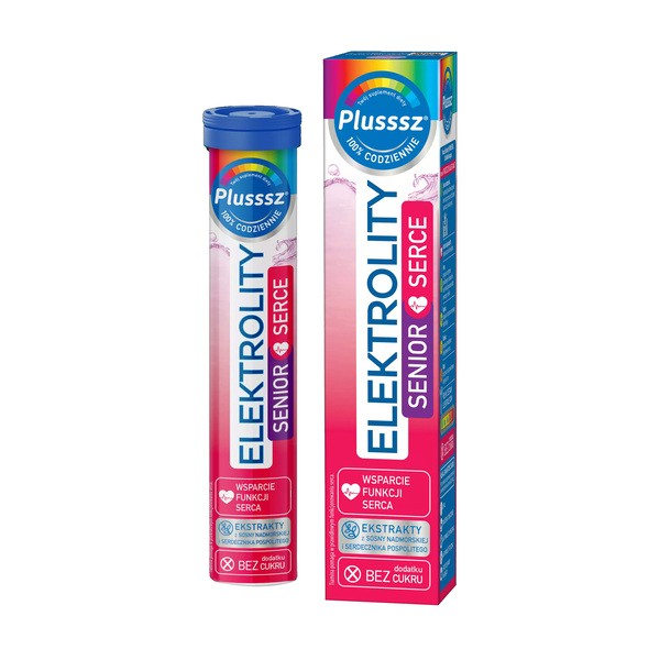 Plusssz Elektrolity Senior Serce, tabletki musujące, smak porzeczka-granat, 24 szt.