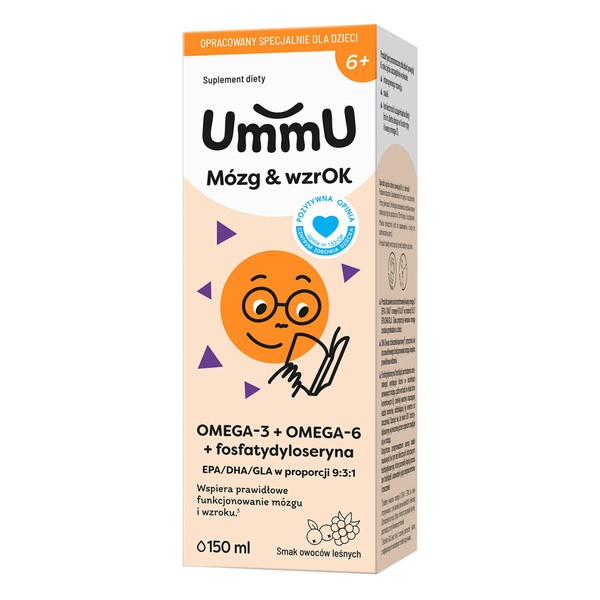UmmU Mózg & wzrOK 6+, płyn, smak owoce leśne, 150 ml