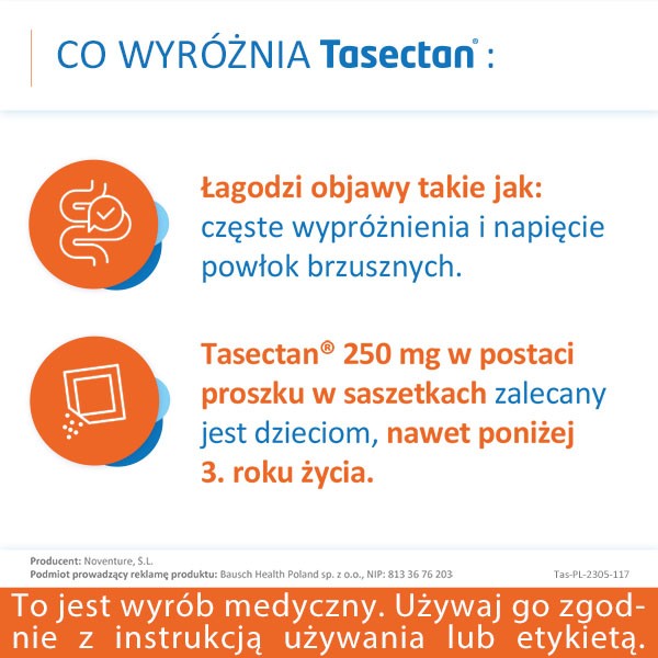 Tasectan, 250 mg, proszek, dla dzieci, 20 saszetek