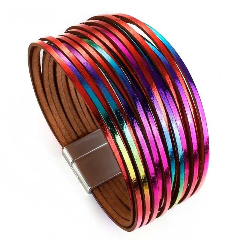 Punk metalowe opalizujace skorzane bransoletki dla kobiet moda kolorowe Wrap bransoletka kuszace oswiadczenie bizuteria