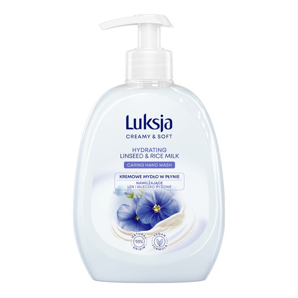 Luksja Creamy & Soft, nawilżające mydło w płynie, Len i Mleczko Ryżowe, 500 ml
